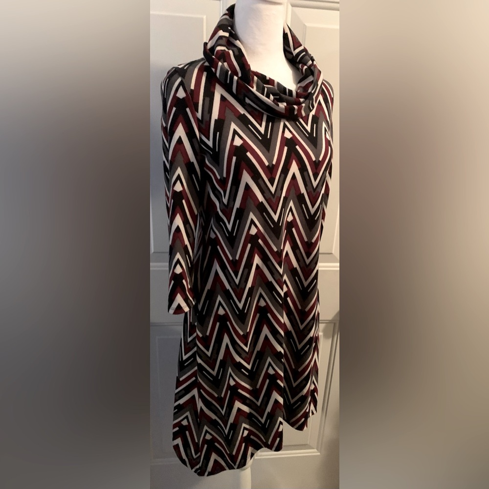 Robert Louis 3/4 Sleeves Cowl Neck Chevron Asymmetrical Hem Dress- Size S